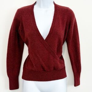 MADEWELL Wrap Style V Neck Sweater Long Sleeve Deep Red XS
